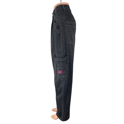 Wake Women's Black High Rise Y2k Utility Baggy Wide Leg Cargo Denim Jeans Size S