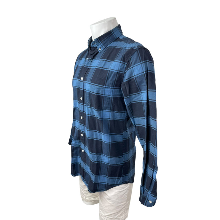 J.Crew Men's Blue Plaid Flannel Slim Oxford Long Sleeve Button Down Shirt Top M