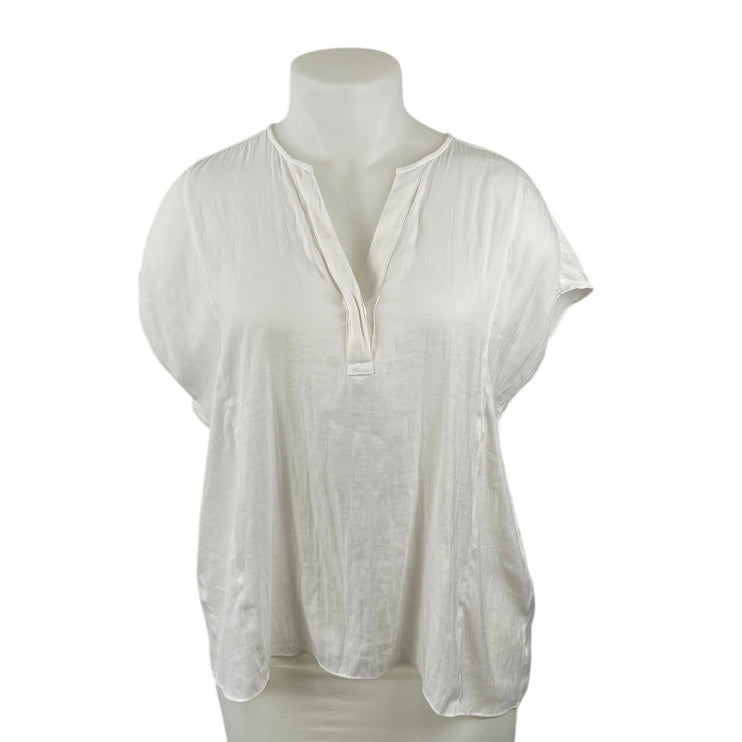 Banana Republic Women's White V Neck Short Sleeve Shirt Blouse Top Size XL