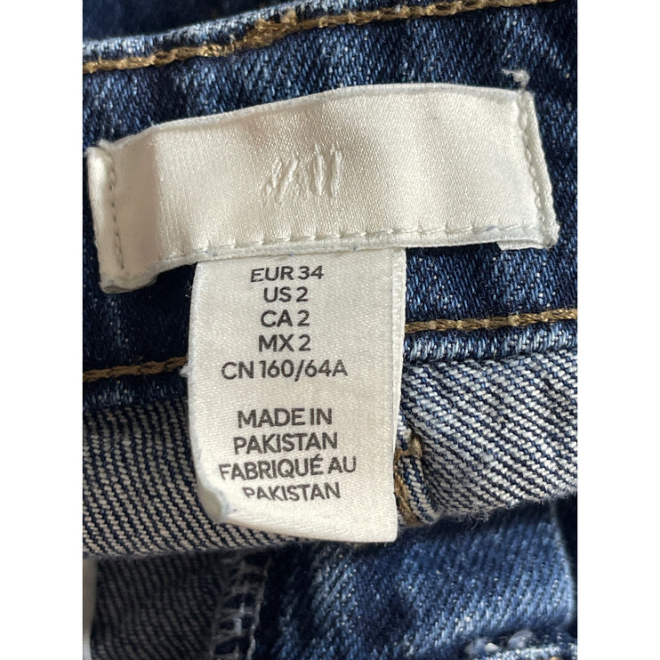 H&M Women's Blue High Waisted Medium Wash Wide Leg Baggy Denim Jeans Size 2