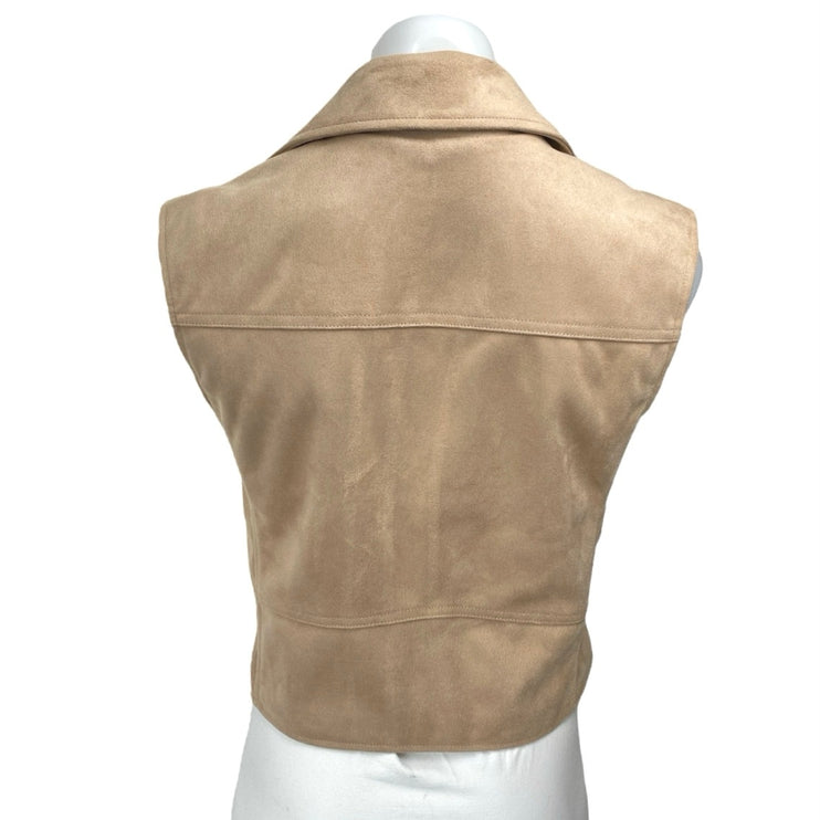 Banana Republic Tan Beige Khaki Sleeveless Zip Up Moto Biker Vest Jacket Size XS