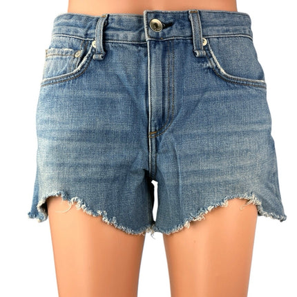 Rag & Bone Women's Blue Mid Rise Raw Hem Casual Denim Jean Shorts Size 25