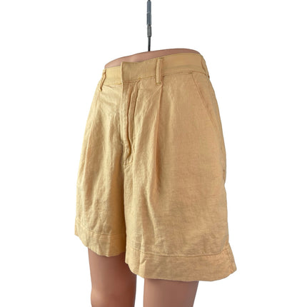 Abercrombie & Fitch Women's Yellow Linen High Rise Pleated Mini Shorts Size S