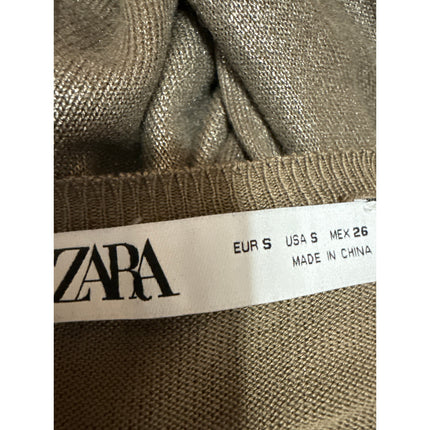 Zara Women's Beige Tan Metallic Long Sleeve Crew Neck Pullover Sweater Top Sz S