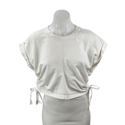 All Saints Women's White Tie Ruched Drop Sleeve Cropped T Shirt Tee Top Size L