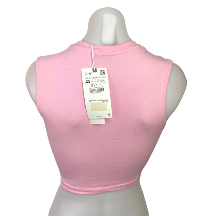 Zara NWT Pink Crew Neck Sleeveless Fitted Stretch Crop Tank Top Size XS