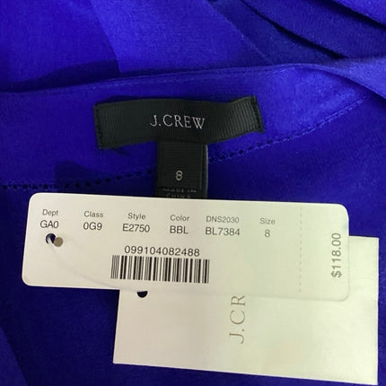 NEW J.Crew Blue 100% Silk Satin Drapey V Neck Casual Long Sleeve Blouse Top Sz 8