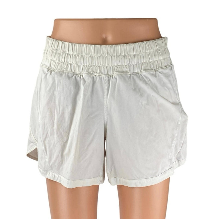 Lululemon Track That White Elastic Waist Mid-Rise Activewear Running Shorts Sz 6