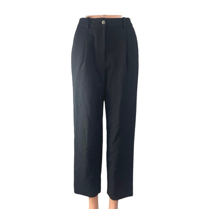 Topshop Black Pleated High Waisted Straight Wide Leg Trousers Dress Pants Size 2