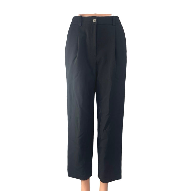 Topshop Black Pleated High Waisted Straight Wide Leg Trousers Dress Pants Size 2