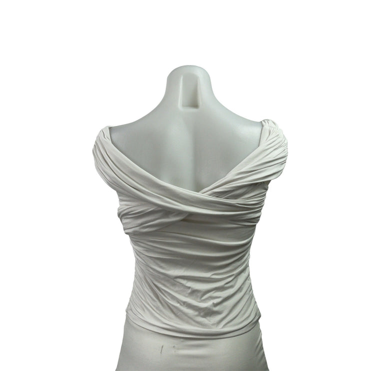 Abercrombie &. Fitch Women White Off The Shoulder Cross V Neck Blouse Top Size S