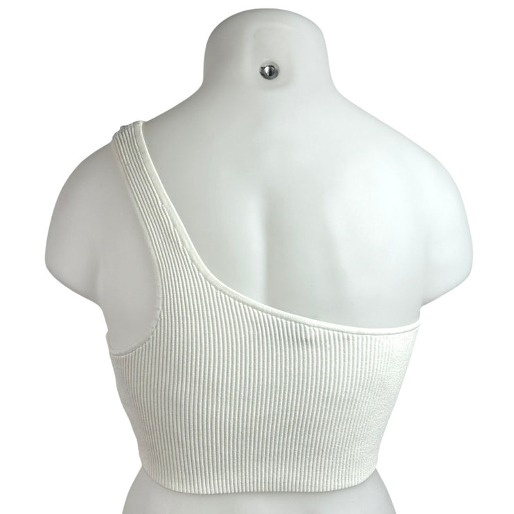 Aritzia Babaton Women's White One Shoulder Sleeveless Rib Knit Crop Top Size XL