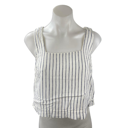 Abercrombie & Fitch White Blue Striped Sleeveless Cami Boxy Tank Crop Top Size S