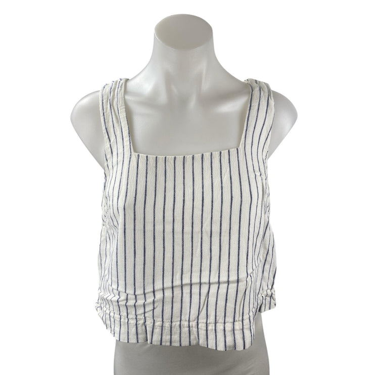 Abercrombie & Fitch White Blue Striped Sleeveless Cami Boxy Tank Crop Top Size S