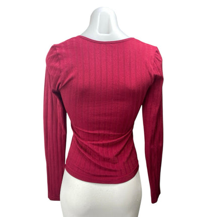 Free People Women's Red Rib Knit Scoop Neck Long Sleeve Crop Shirt Top Size XS/S