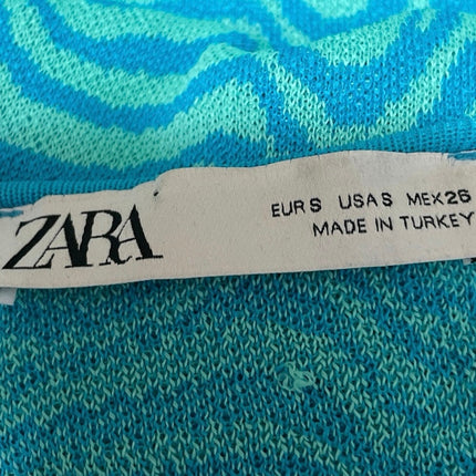 Zara Women's Teal Blue Striped Knit Sleeveless Scoop Neck Mini Bodycon Dress S