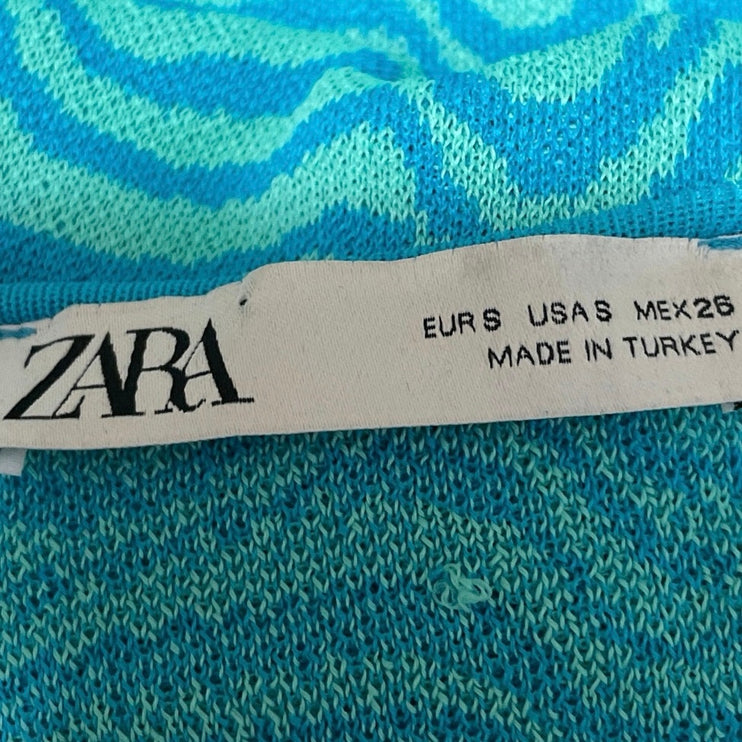 Zara Women's Teal Blue Striped Knit Sleeveless Scoop Neck Mini Bodycon Dress S