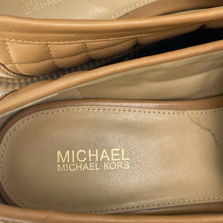 Michael Kors Eden Womens Tan Brown Quilted Leather Slip-On Penny Loafer Shoes 9M
