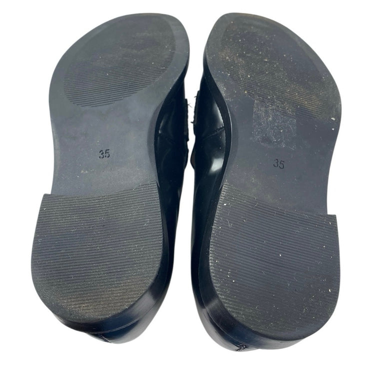 H&M Women's Black Patent Leather Almond Toe Slip On Mocassins Loafers Shoes Sz 4