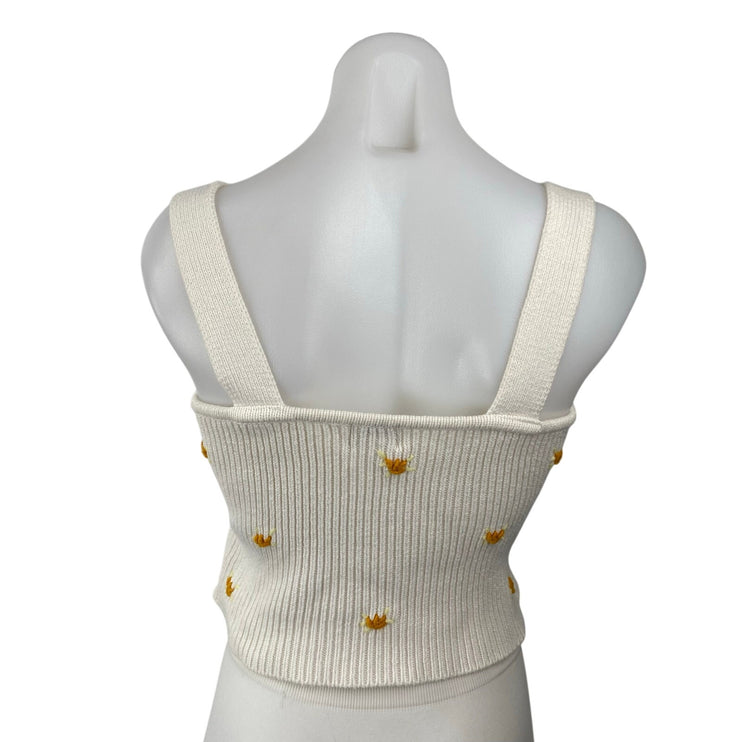 Find Me Now Women's Crochet Floral Embroidered Sleeveless Crop Cami Tank Top S/M