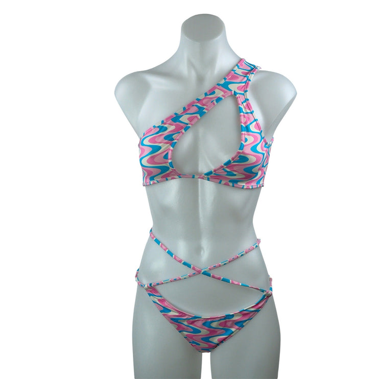 Frankies Bikinis Syd Swirl Geometric One Shoulder Two Piece Bikini Swimwear S