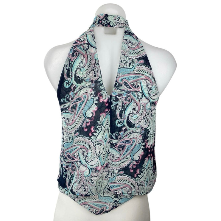 Banana Republic Multicolor Paisley Halter Sleeveless Tie Blouse Top Size XXS