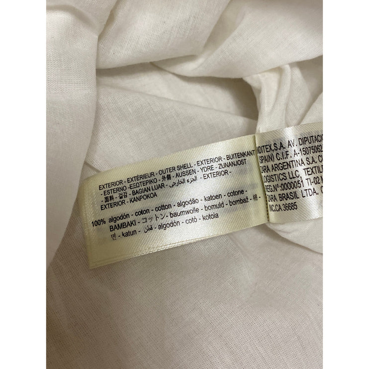 Zara Womens White High Waisted Zip Pleated Plisse Flare A Line Midi Skirt Size L