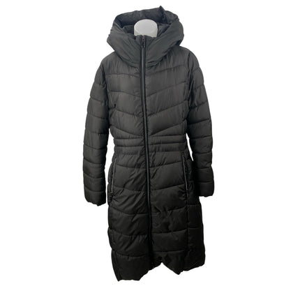 Tahari Womens Black Quilted Long Sleeve Hooded Fitted Puffer Parka Coat Jacket L