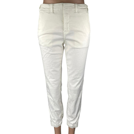 Anthropologie Women's White Mid Rise Zip Hem Jogger Tapered Trousers Pants 26