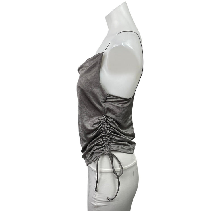 Zara Women's Gray Metallic Sleeveless Cowl Neck Ruched Cami Camisole Tank Top M