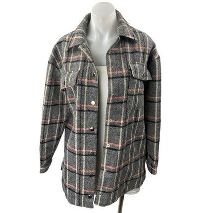 Forever 21 Gray Plaid Checkered Snap Button Down Long Sleeve Shirt Coat Jacket S