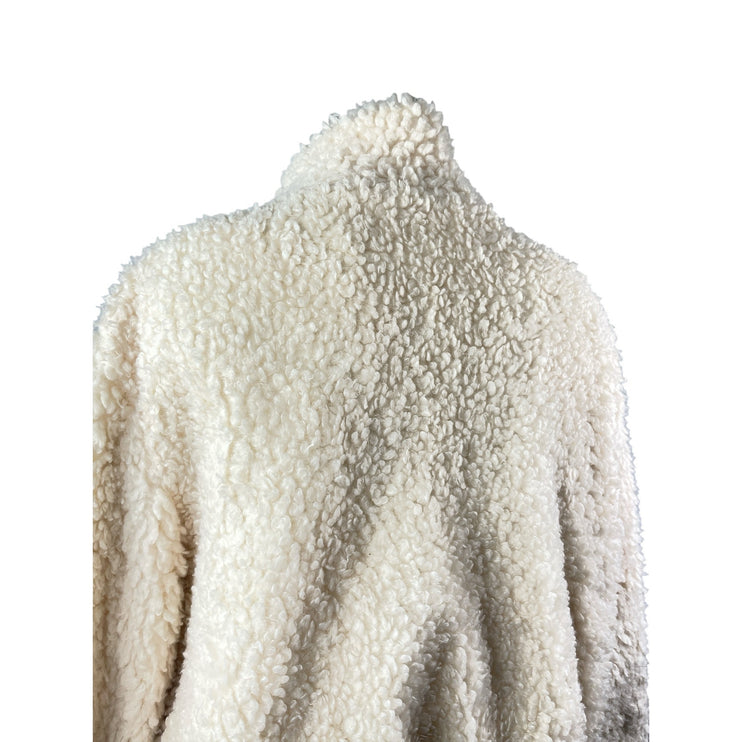Newbury Kustom Cream Faux Sherpa Fleece Full Zip Long Sleeve Sweater Top Size L