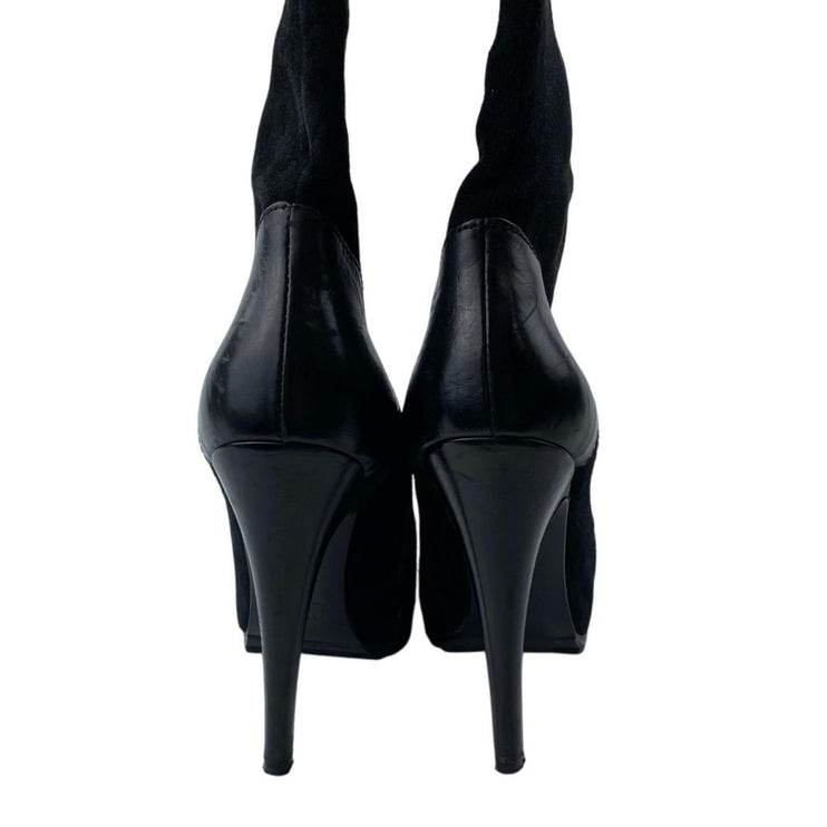 Nursace Women's Black Suede Leather Zip Up Pointed Toe Over the Knee Boots 7.5