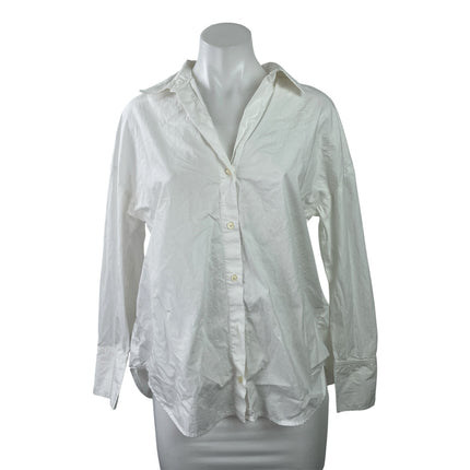 Zara Women's White Long Sleeve Cotton Career Button Down Shirt Top Size XS
