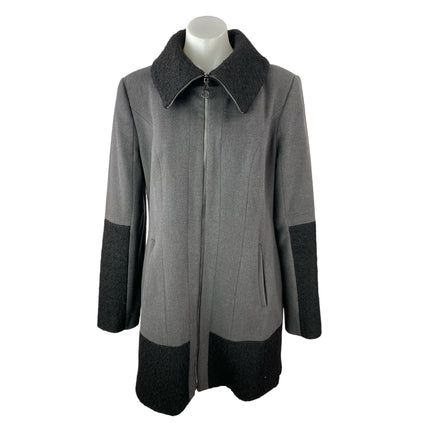 Shelli Segal Laundry Gray Wool Colorblock Long Sleeve Full Zip Pea Coat Jacket L
