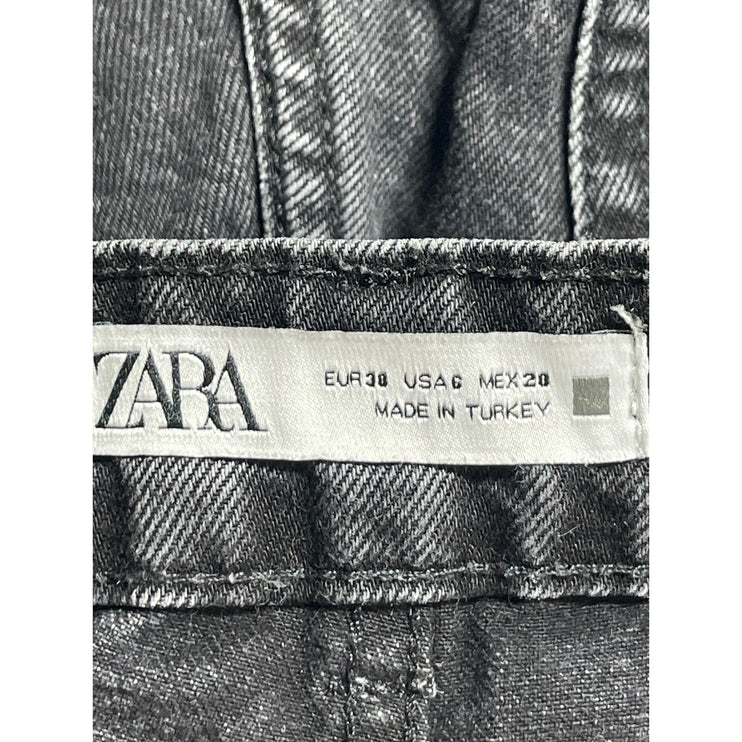 Zara Women's Black High Waisted Straight Wide Leg Baggy Denim Jeans Pants Size 6
