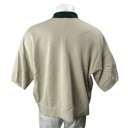 ASOS Mens Beige Green Short Sleeve Waffle Knit Loose Golf Polo Shirt Top Size XL