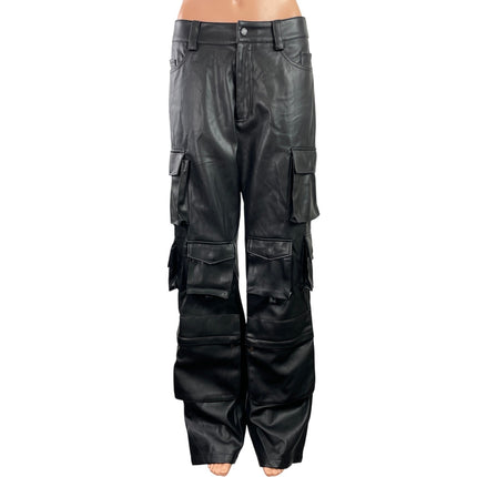 Luxe To Kill Black Faux leather High Rise Straight Leg Cargo Trouser Pants Sz 2