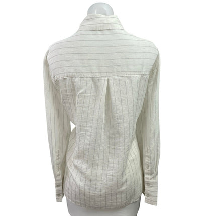 MNG Mango Womens White Linen Pinstriped Long Sleeve Button Down Shirt Top Size 8