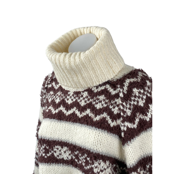 Free People Check Me Out Wool Geometric Turtle Neck Long Sleeve Sweater Top XS