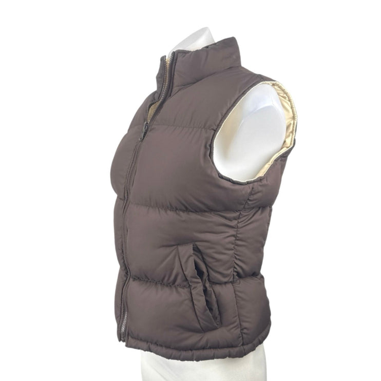 Big Chill Womens Brown Cream Reversible Zip Up Puffer Quilted Vest Jacket Size 8