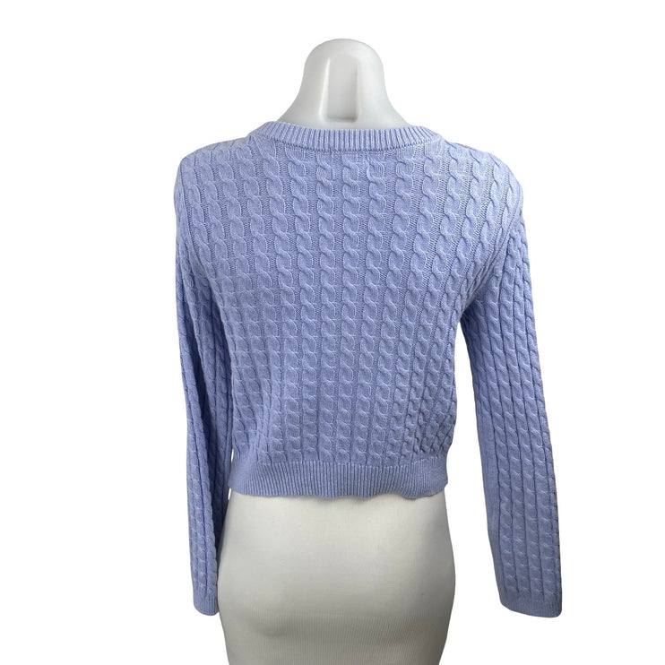 H&M Women's Blue Cable Knit Long Sleeve Button Down Crop Cardigan Sweater Top S