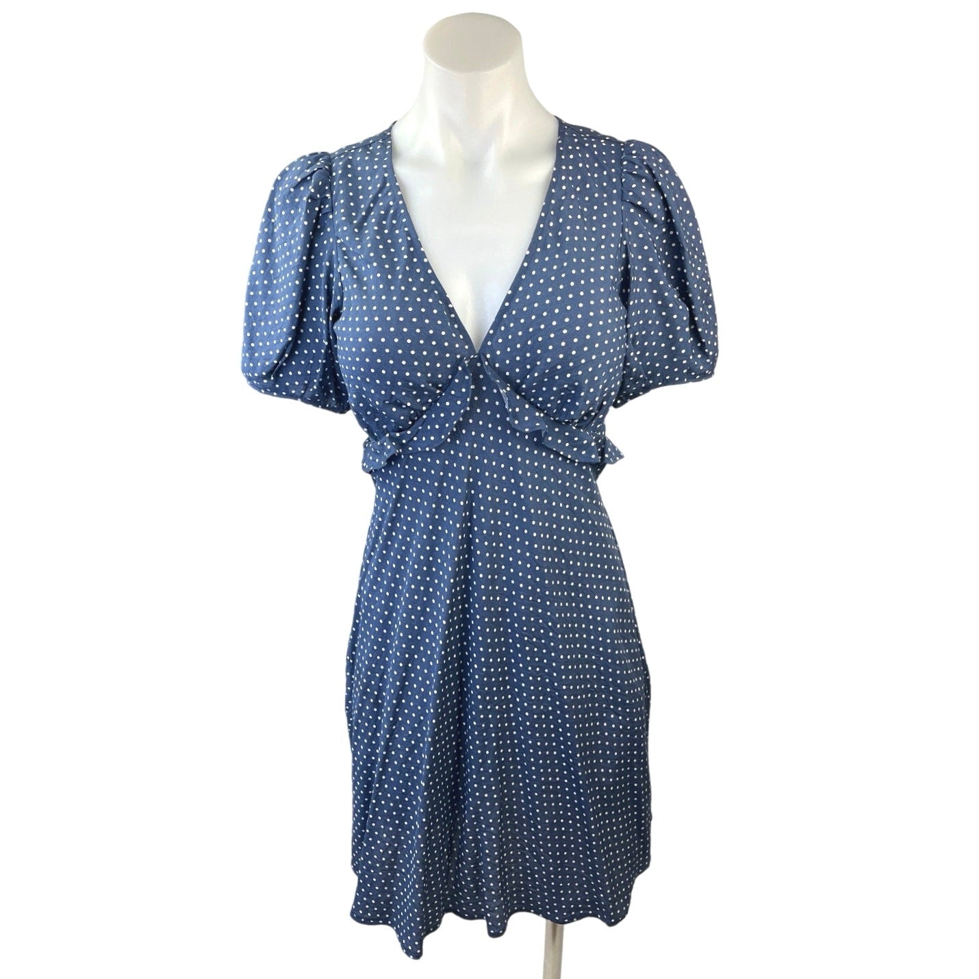 Madewell Mollie Navy Blue Polka Dots V-neck Puff Sleeve Ruffle Mini Dr Brie Madewell Mollie Navy Blue Polka Dots V-neck Puff Sleeve Ruffle Mini Dr Brie