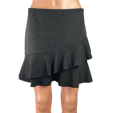 Naked Zebra Women's Black High Waisted Ruffle Tiered Flare Mini Skirt Size M