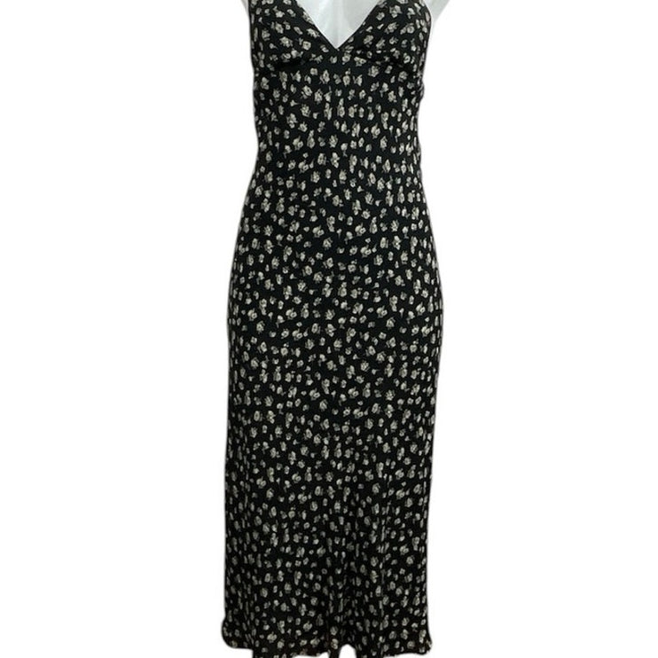 Urban Outfitters Ramona Black Floral Sleeveless Midi Cami Tank A-Line Dress XS