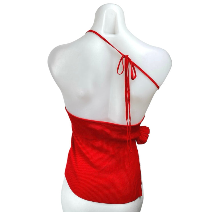 NIA Marais Red Ribbed Knit One Shoulder 3D Floral Sleeveless Cami Blouse Top M