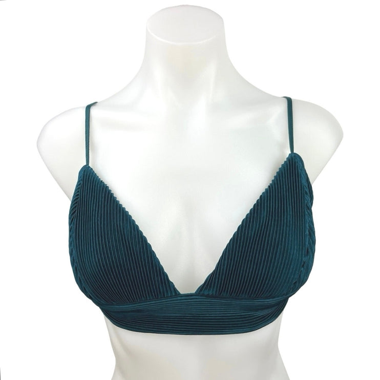 12th Tribe Blue Green Ribbed Velvet Velour V-neck Spaghetti Strap Bra Tank Top S