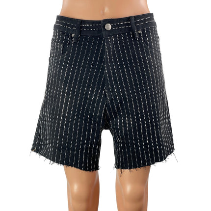 RUTA Market Women's Black Rhinestone Cut Off Raw Hem Bermuda Shorts Size 6