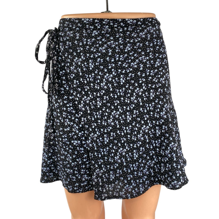 Brandy Melville Women's Black Floral Shirred Tie Mini A Line Slip Skirt One Size