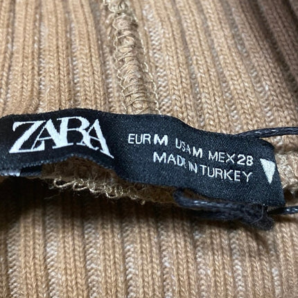 Zara Women's Tan Khaki Knit Sleeveless Turtleneck Tank Vest Sweater Top Size M